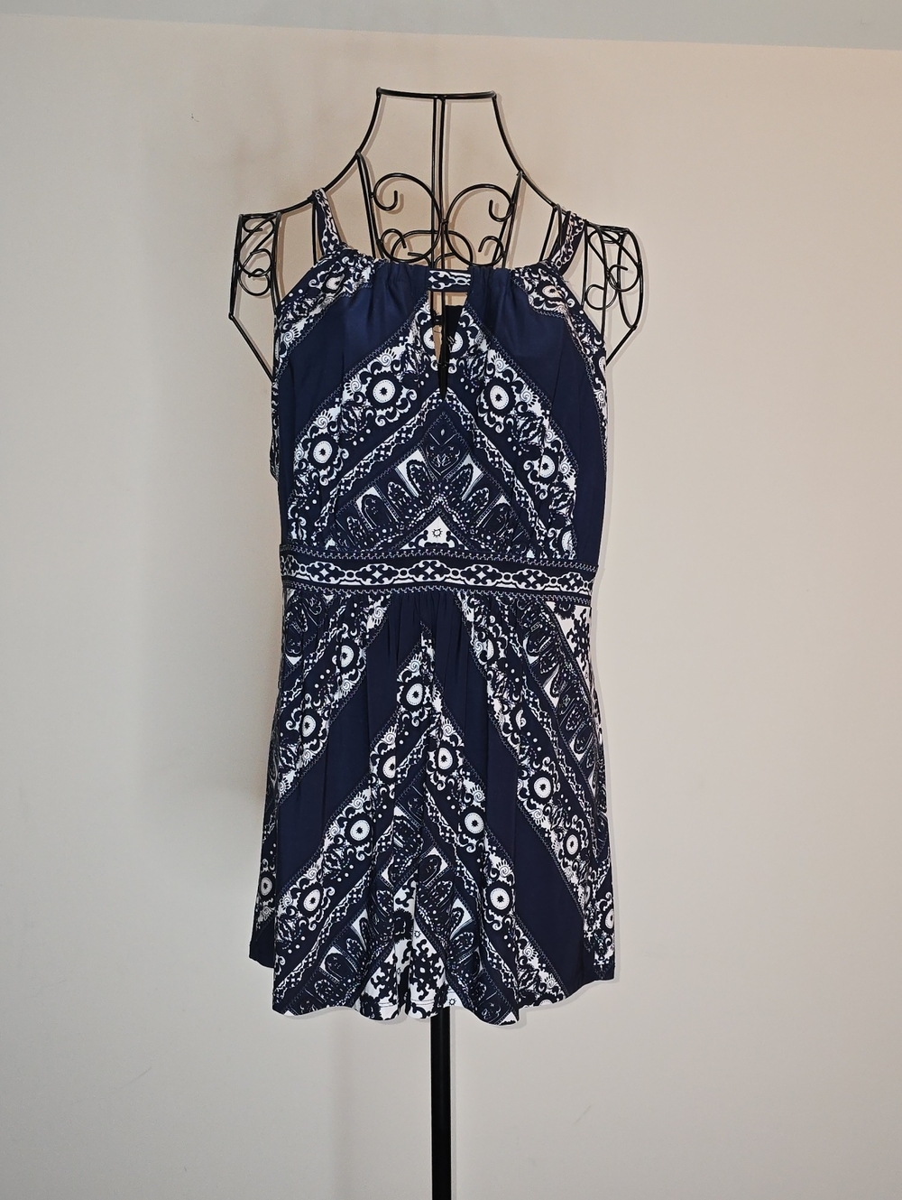 INC Navy & White Printed Sleeveless Tunic